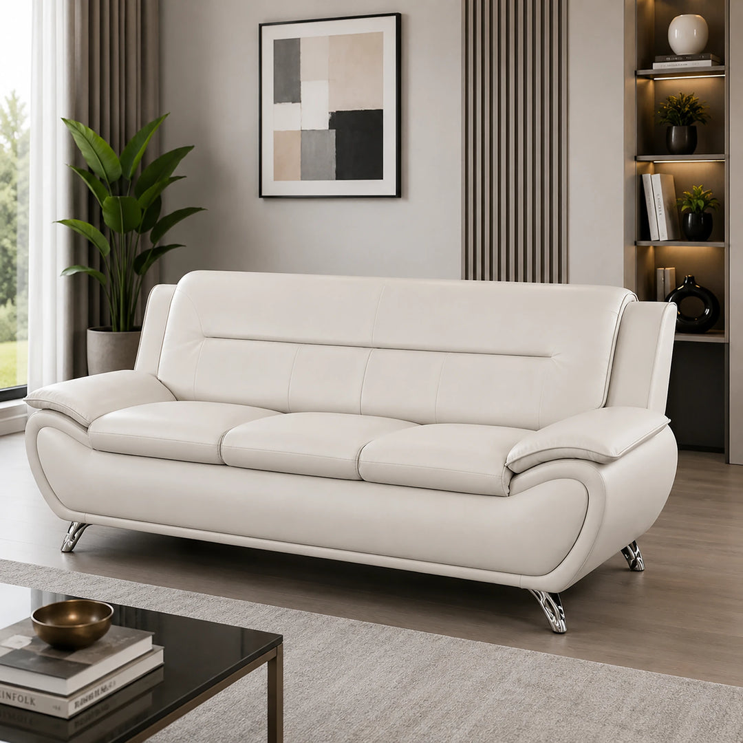 Gilan 3-Piece Sofa Set In Faux Leather Upholstery - White