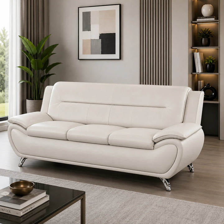 Gilan 3-Piece Sofa Set In Faux Leather Upholstery - White