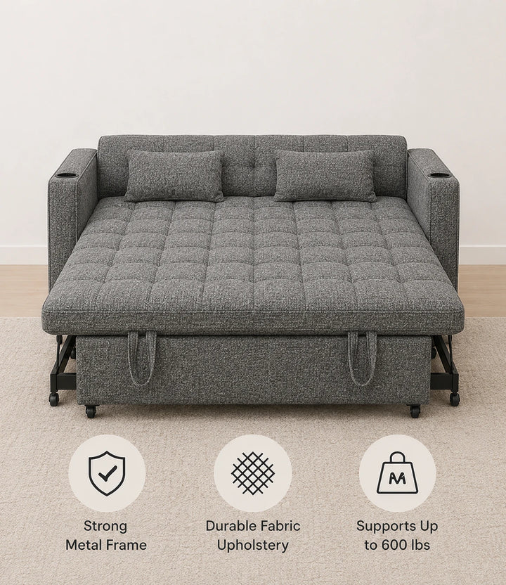 Aspire Fabric Upholstered Sofa Bed With USB Charging Ports - Grey