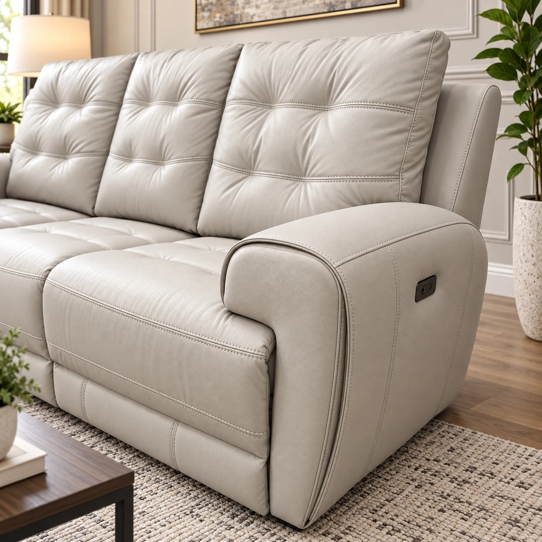 Nolan Taupe Power Recliner Sofa in Aire Leather Upholstery
