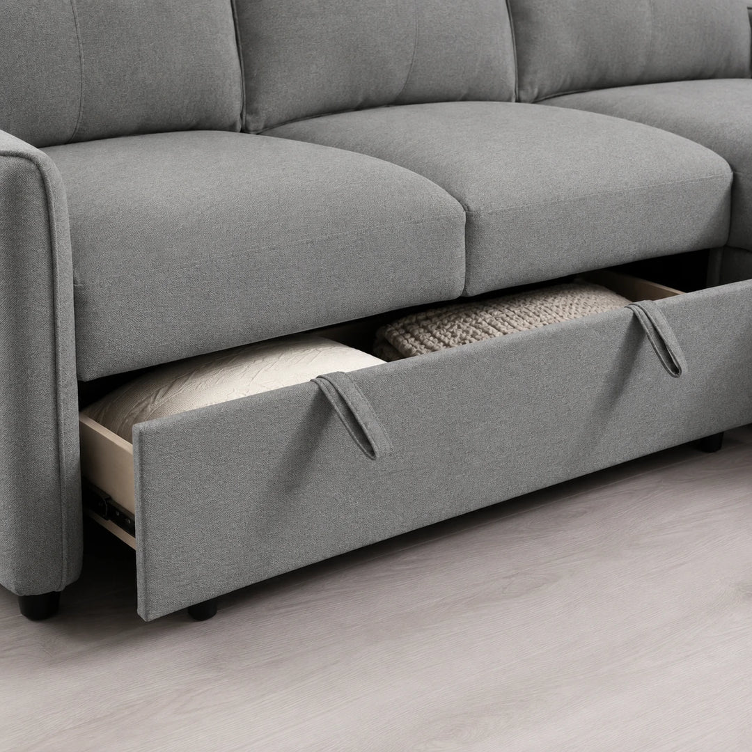 Mitchell Fabric Upholstered Sectional Sofa Bed With Reversible Chaise - Grey