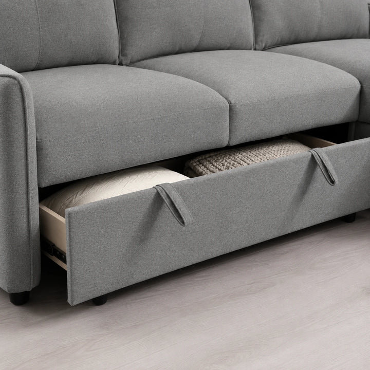 Mitchell Fabric Upholstered Sectional Sofa Bed With Reversible Chaise - Grey