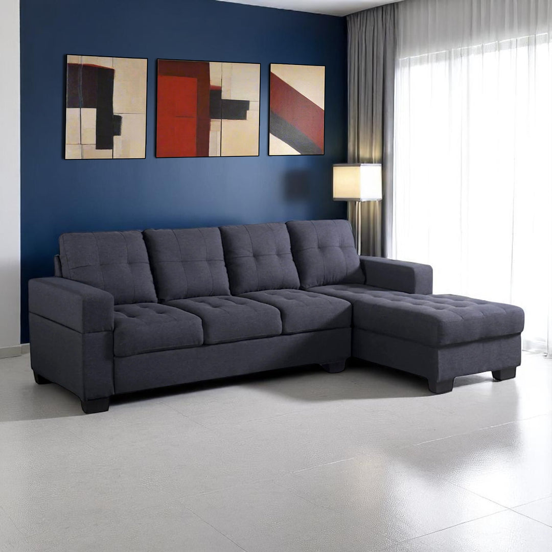 Opus Reversible Sectional Sofa In Linen Fabric Upholstery - Striking Grey
