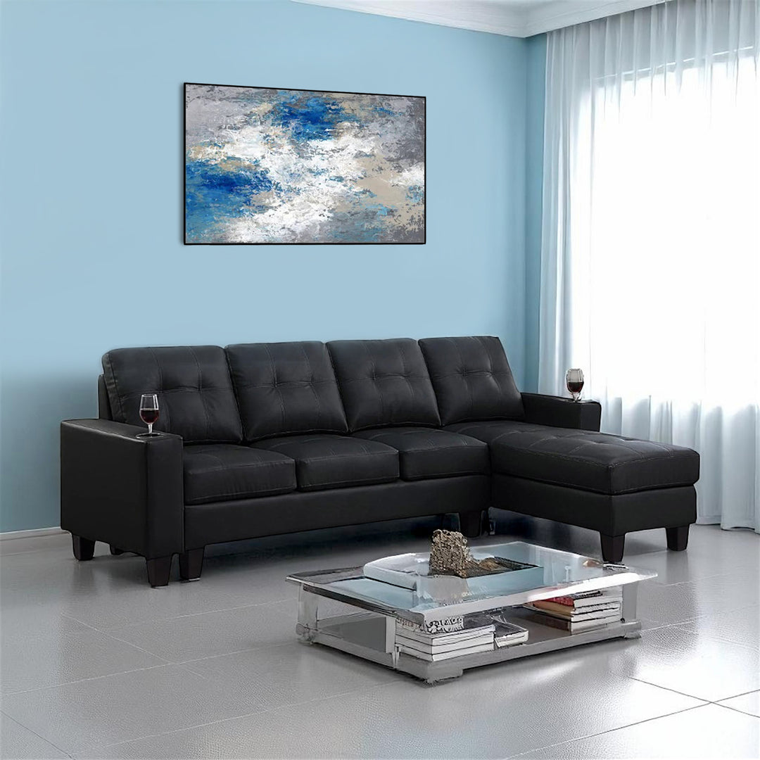 Ashton 2-Piece Reversible Sectional Sofa With Faux Leather Upholstery - Black