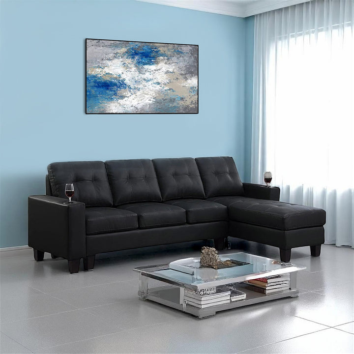 Ashton 2-Piece Reversible Sectional Sofa With Faux Leather Upholstery - Black