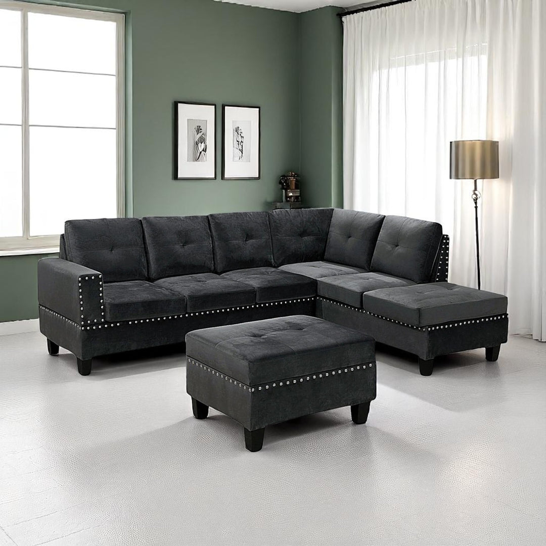 Vincent Canapé sectionnel réversible 3 pièces avec pouf de rangement – Gris