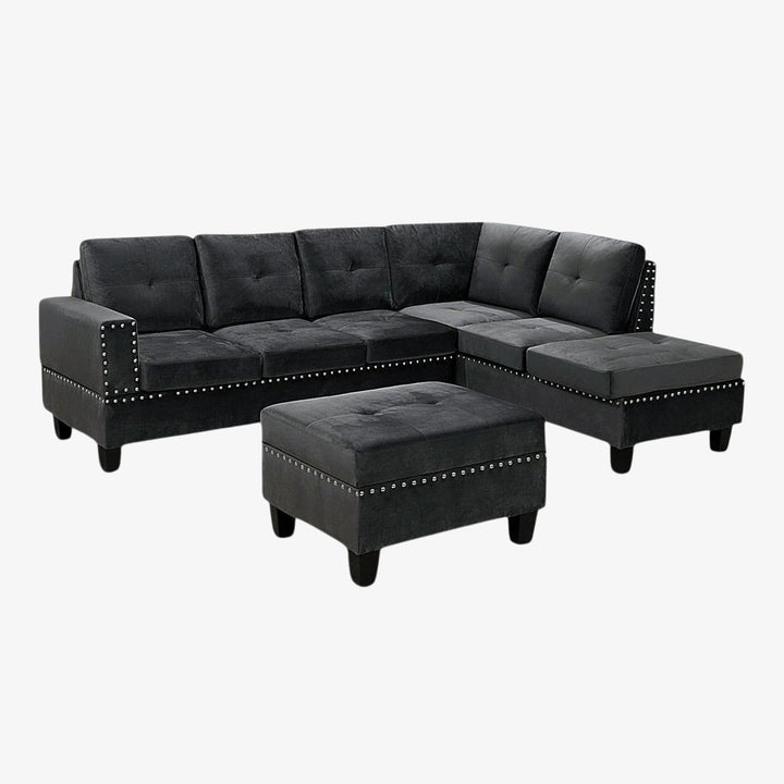Vincent Canapé sectionnel réversible 3 pièces avec pouf de rangement – Gris