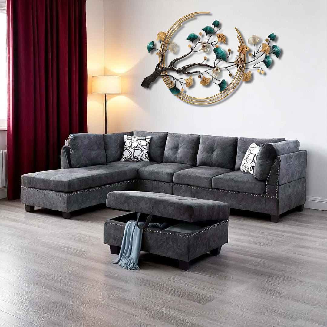 Senti Luxurious Sectional Sofa Set With LHF Chaise & Storage Ottoman - Grey