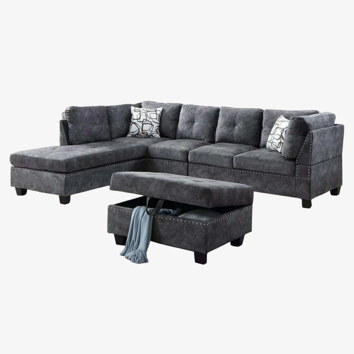 Senti Luxurious Sectional Sofa Set With LHF Chaise & Storage Ottoman - Grey
