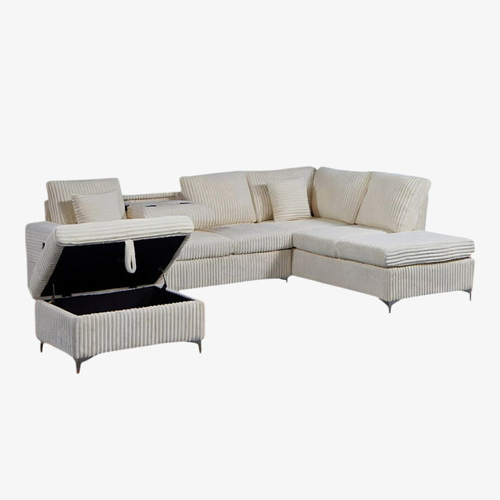 Scott Reversible Sectional Sofa Set In Soft Fabric Upholstery - Beige