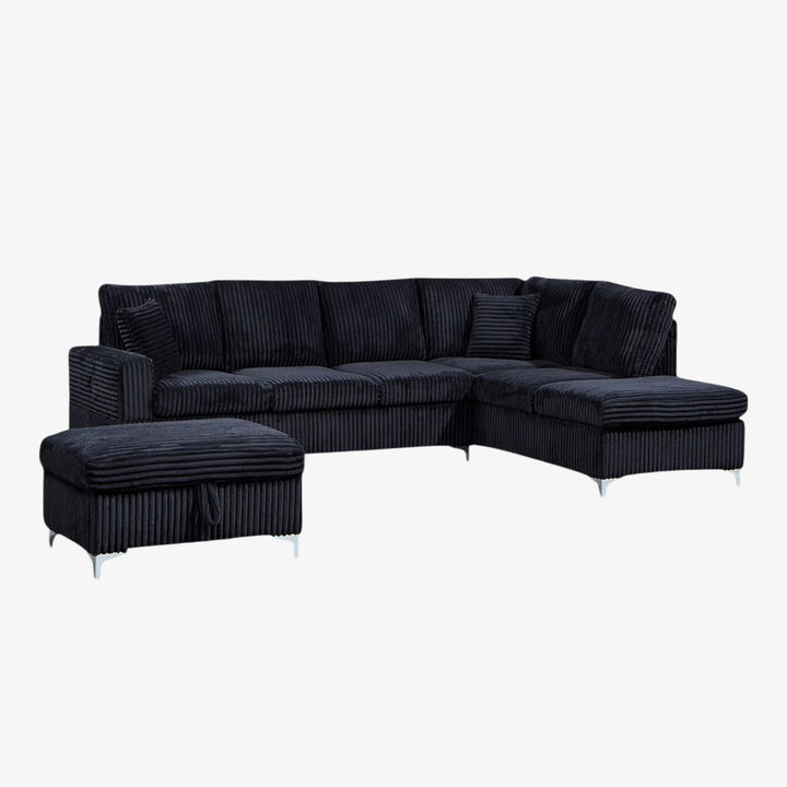 Scott Reversible Sectional Sofa Set In Soft Fabric Upholstery - Black