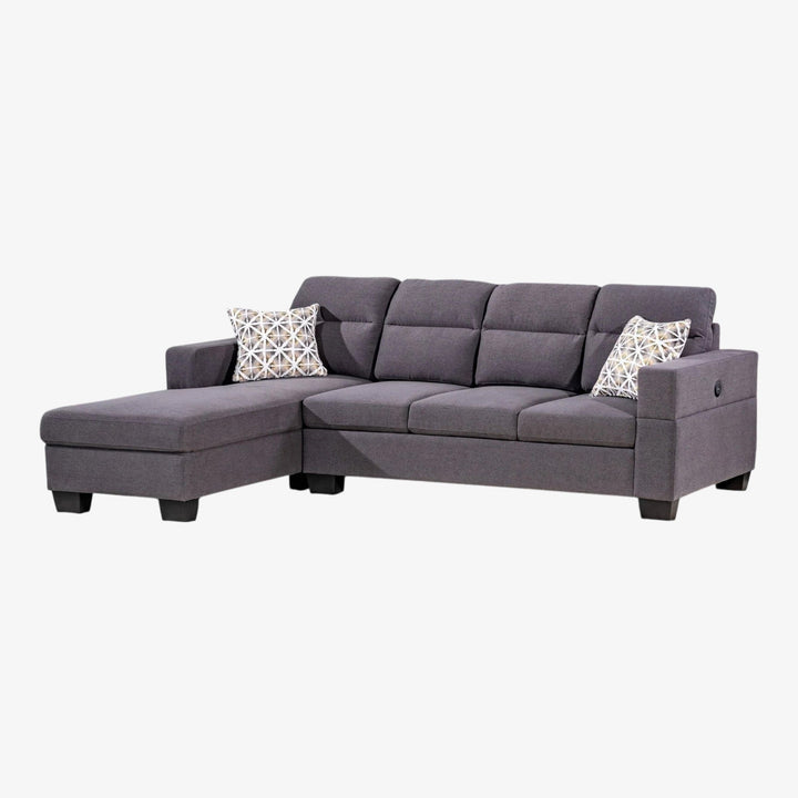 Capri Fabric Upholstered Sectional Sofa With Built-In USB Charging Ports - Grey