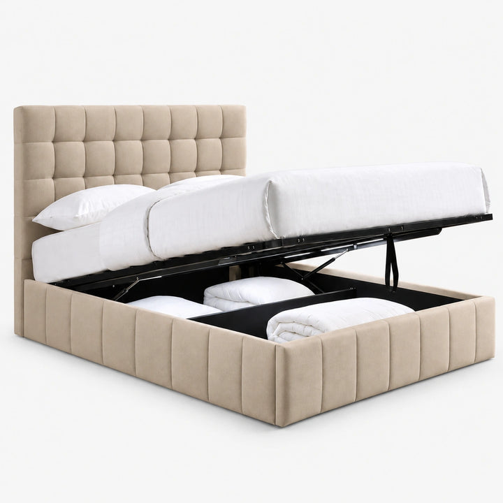 Tucson Ivory Fabric Upholstered Storage Platform Bed Frame