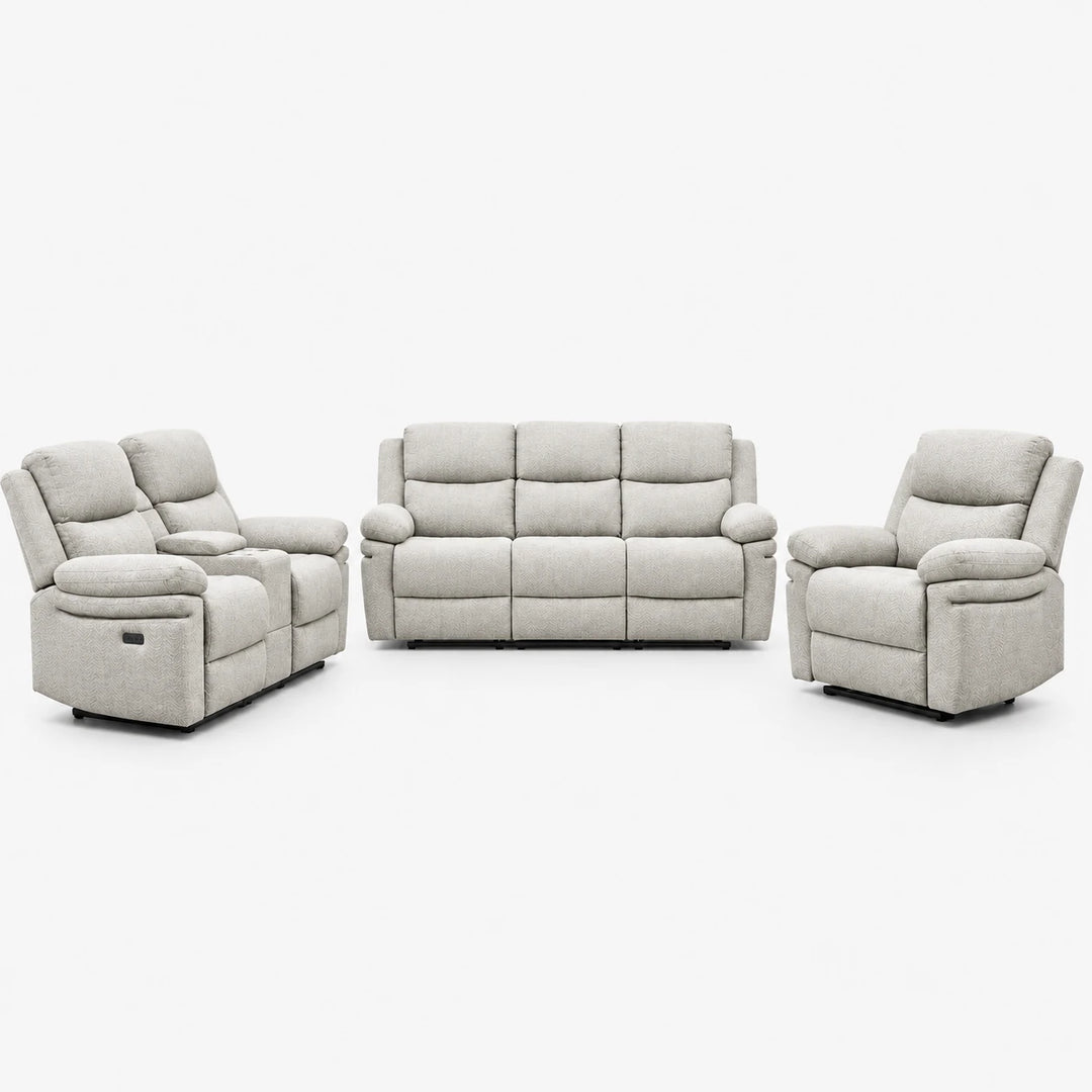 Menson 3-Piece Beige Power Recliner Set in Fabric Upholstery
