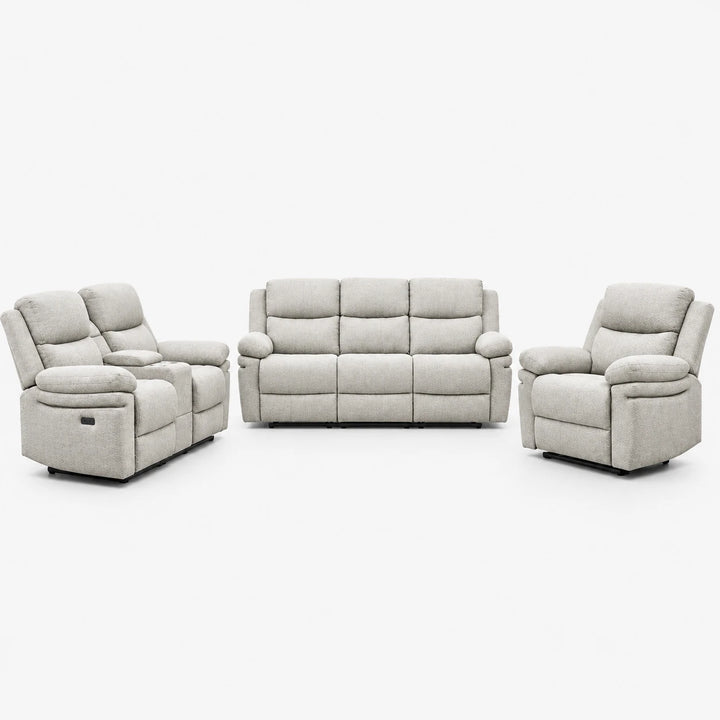 Menson 3-Piece Beige Power Recliner Set in Fabric Upholstery