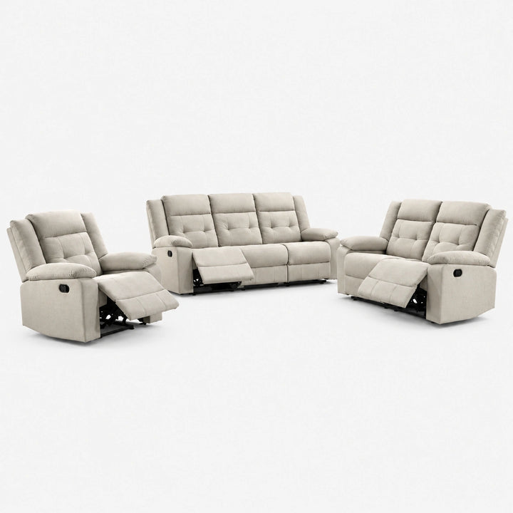 Mason Beige 3-Piece Manual Recliner Set In Fabric Upholstery