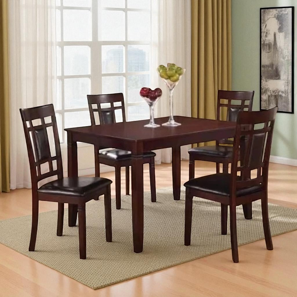 Alexia Wooden Dining Table Set For 4 With PU Upholstered Chairs - Espresso