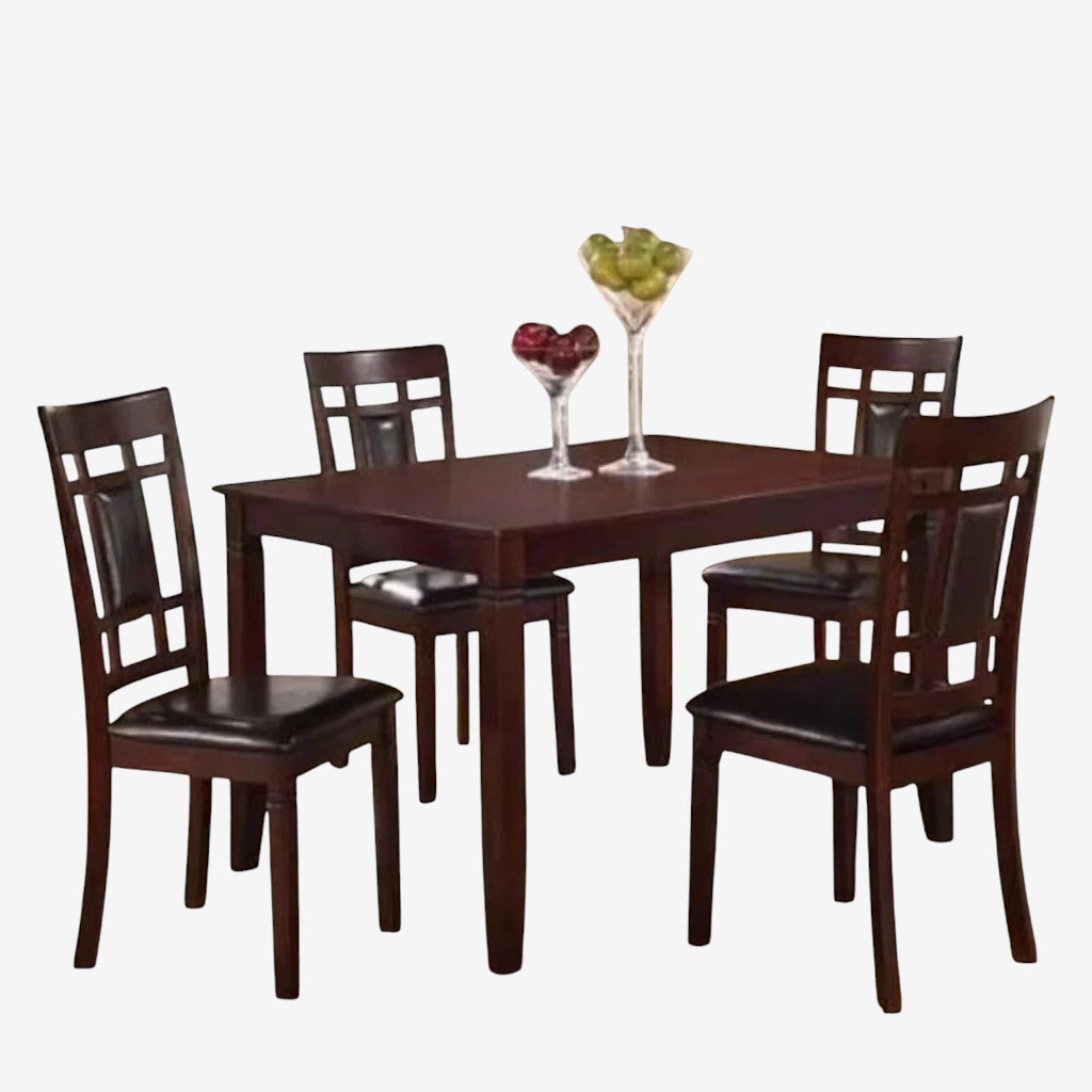 Alexia Wooden Dining Table Set For 4 With PU Upholstered Chairs - Espresso
