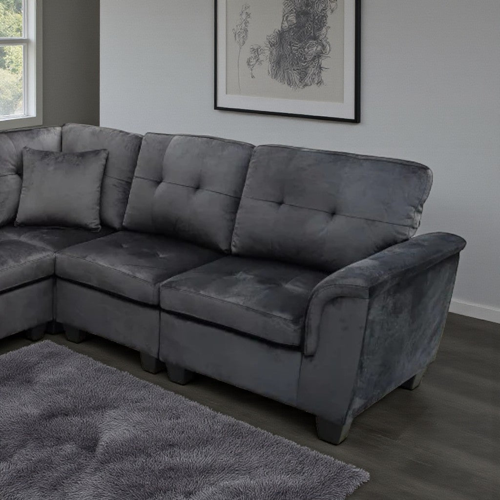 Albert Fabric Upholstered Sectional Sofa - Black | Reversible Design, Cup Holders & Storage Console