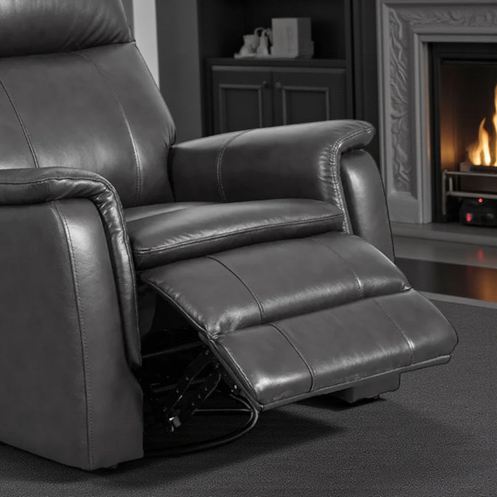 Damon Manual Recliner Chair in Leather Upholstery - Graphite | Genuine Leather, Swivel Base & Gentle Gliding Motion