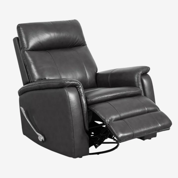 Damon Manual Recliner Chair in Leather Upholstery - Graphite | Genuine Leather, Swivel Base & Gentle Gliding Motion