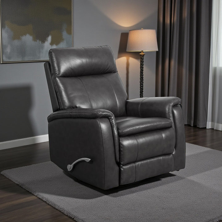 Damon Manual Recliner Chair in Leather Upholstery - Graphite | Genuine Leather, Swivel Base & Gentle Gliding Motion