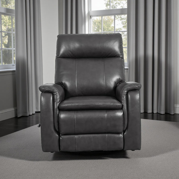 Damon Manual Recliner Chair in Leather Upholstery - Graphite | Genuine Leather, Swivel Base & Gentle Gliding Motion