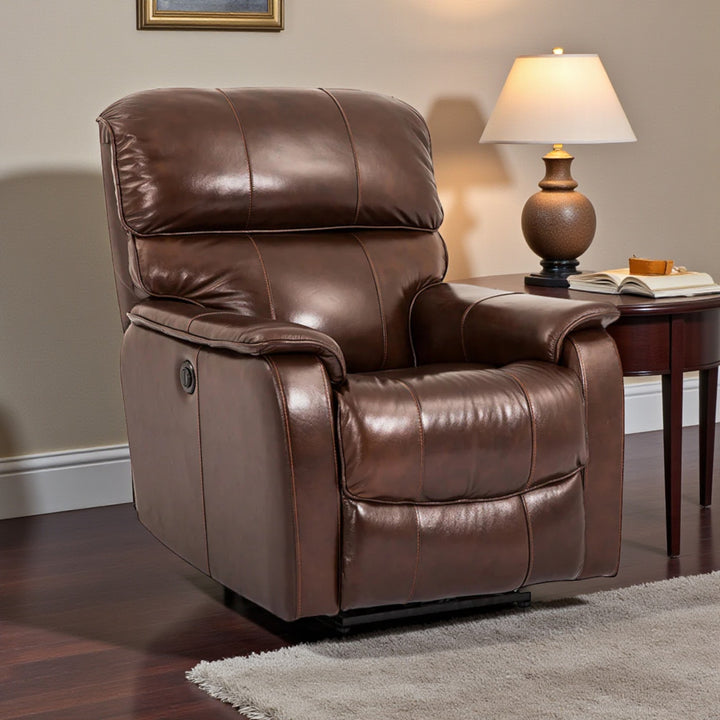 Vellum Power Recliner Chair in Leathaire Upholstery - Brown | Sleek & Relaxing With Gliding Motion