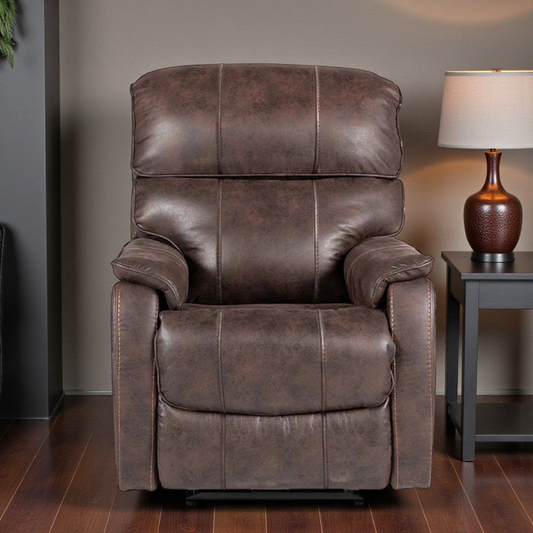 Vellum Power Recliner Chair in Leathaire Upholstery - Brown | Sleek & Relaxing With Gliding Motion