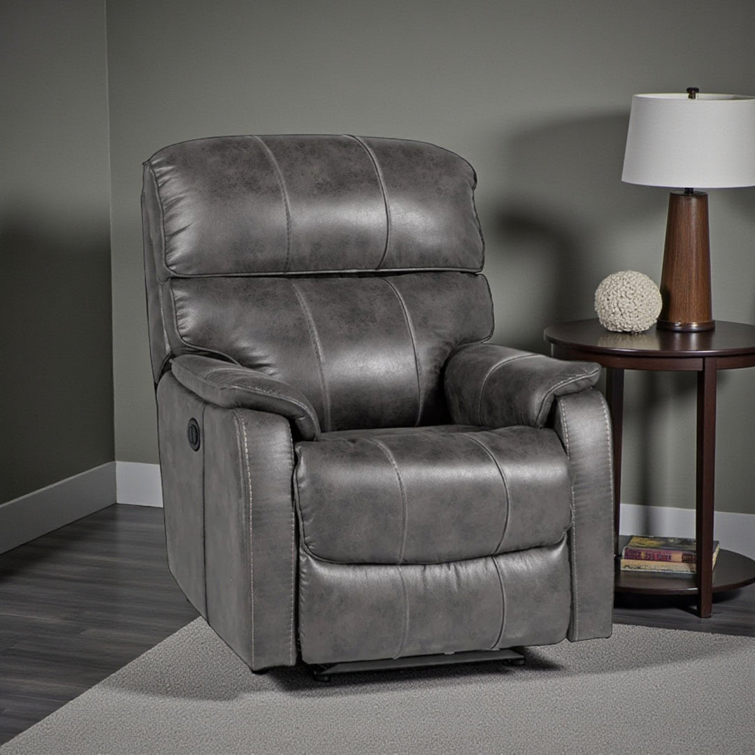 Vellum Power Recliner Chair in Leathaire Upholstery - Granite | Sleek & Relaxing With Gliding Motion