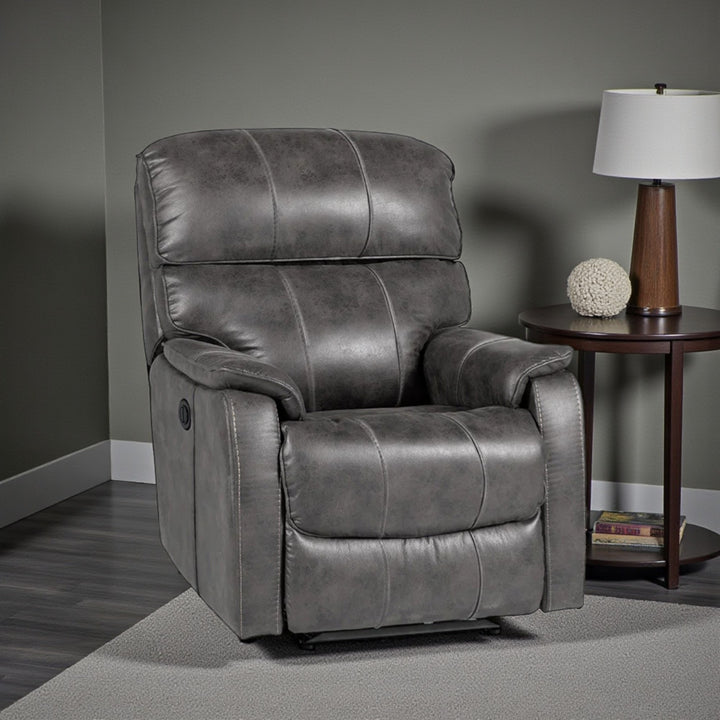 Vellum Power Recliner Chair in Leathaire Upholstery - Granite | Sleek & Relaxing With Gliding Motion