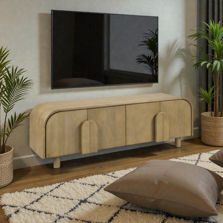 Dexter 63" TV Stand With Storage Cabinets - Natural Oak