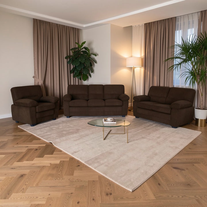 Rolex 3-Piece Stationary Sofa Set In Fabric Upholstery - Brown