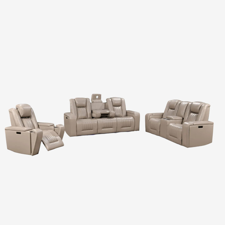 Vogue 3-Piece Power Recliner Set In Leathaire Upholstery - Warm Grey