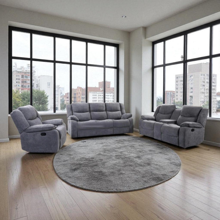 Sierra 3-Piece Manual Recliner Set In Fabric Upholstery - Grey