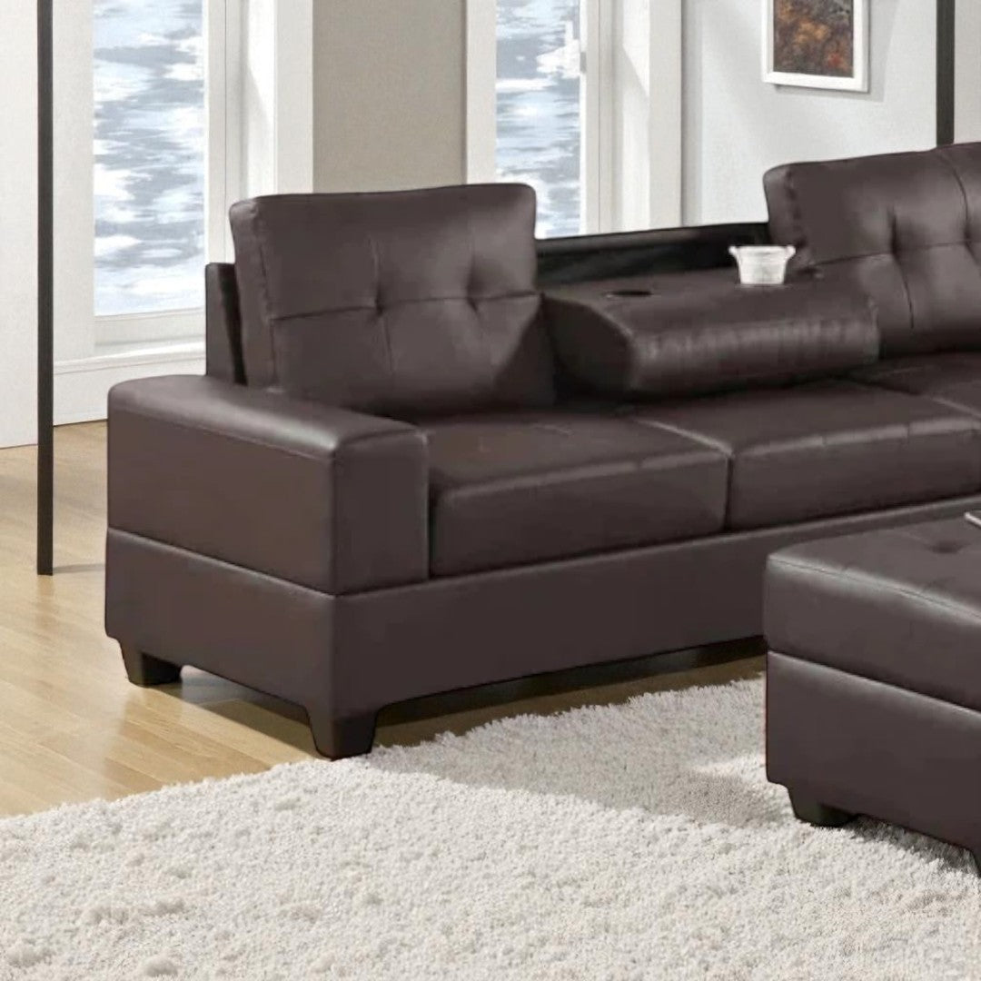 Marcel Leather Upholstered Sectional Sofa With Reversible Chaise - Dark Brown