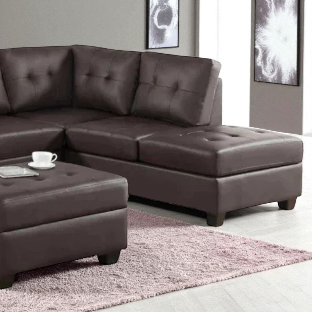 Marcel Leather Upholstered Sectional Sofa With Reversible Chaise - Dark Brown