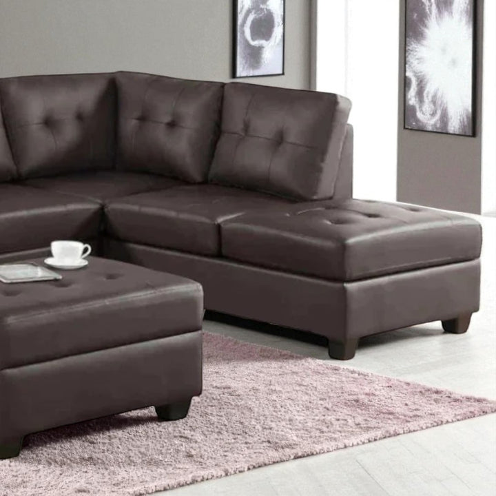 Marcel Leather Upholstered Sectional Sofa With Reversible Chaise - Dark Brown