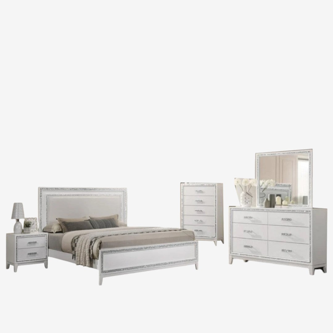 Ovia 8-Piece Bedroom Set - White | Stylish, Sturdy, Built-in LED Lights & Smart Storage Solution