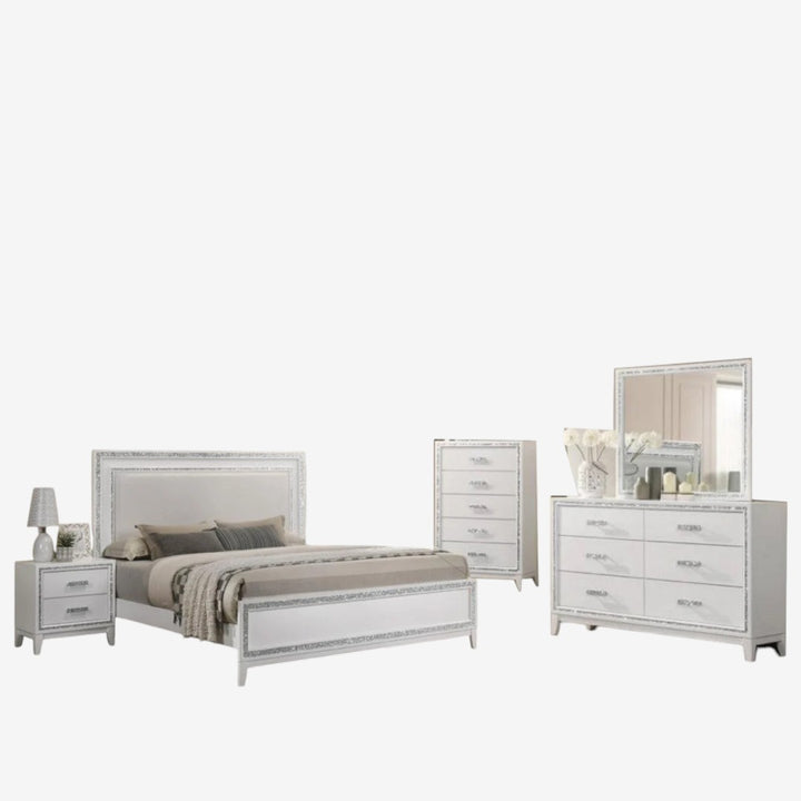 Ovia 8-Piece Bedroom Set - White | Stylish, Sturdy, Built-in LED Lights & Smart Storage Solution
