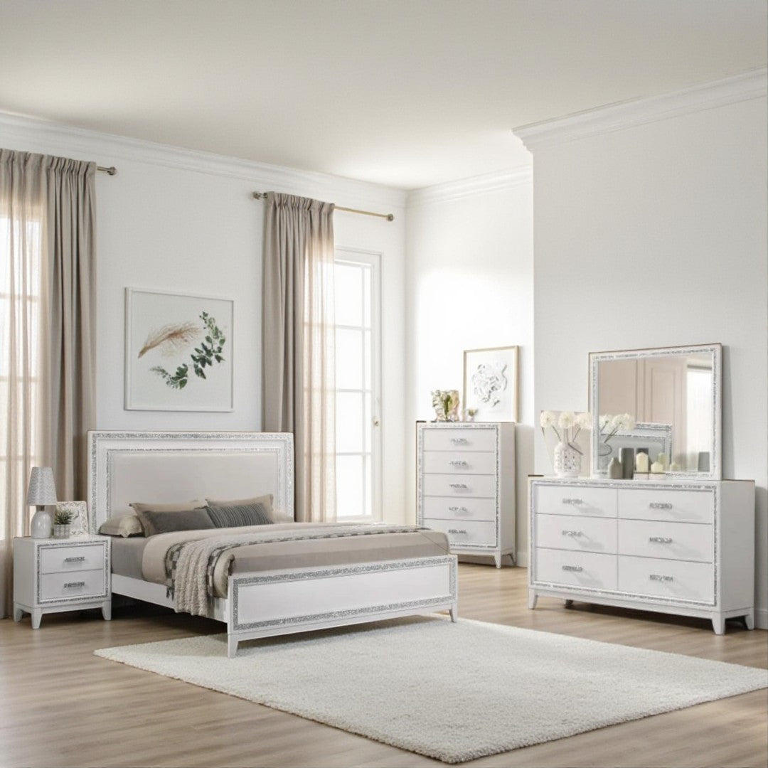 Ovia 8-Piece Bedroom Set - White | Stylish, Sturdy, Built-in LED Lights & Smart Storage Solution