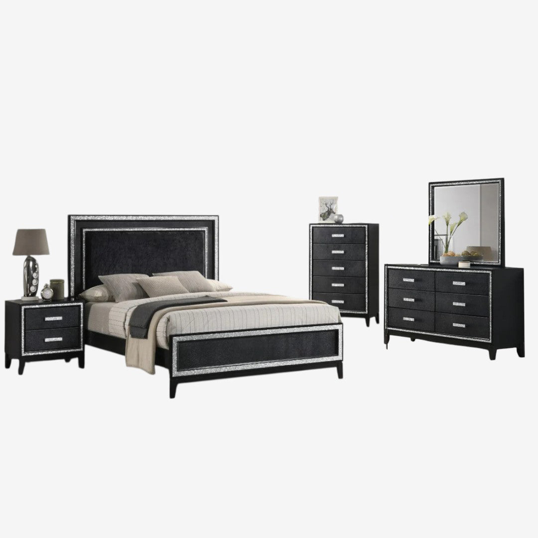 Ovia 8-Piece Bedroom Set - Black | Stylish, Sturdy, Built-in LED Lights & Smart Storage Solution
