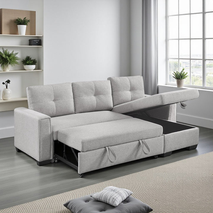Nexel Sectional Sofa Bed With Reversible Storage Chaise - Grey