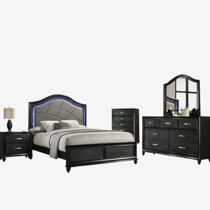 Desire 8-Piece Bedroom Set - Black | Modern, Sturdy, Built-in LED Lights & Smart Storage Solution