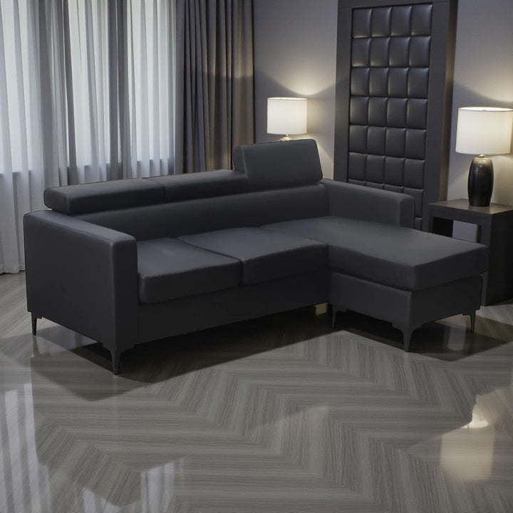 Zuma Leathaire Upholstered Sectional Sofa With Reversible Chaise - Black