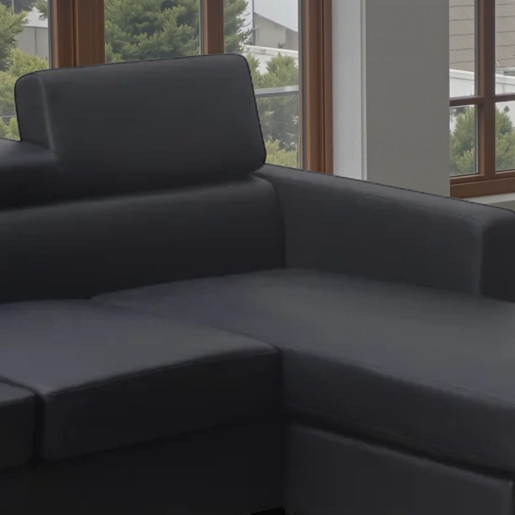 Zuma Leathaire Upholstered Sectional Sofa With Reversible Chaise - Black