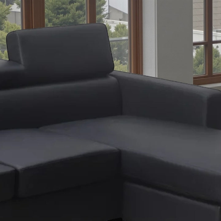 Zuma Leathaire Upholstered Sectional Sofa With Reversible Chaise - Black