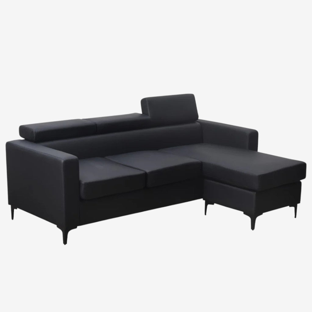 Zuma Leathaire Upholstered Sectional Sofa With Reversible Chaise - Black