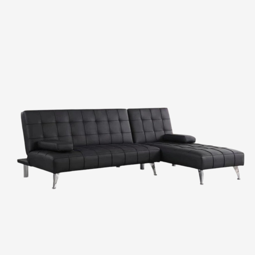 Orzen Leathaire Upholstered Sectional Sofa Bed - Black
