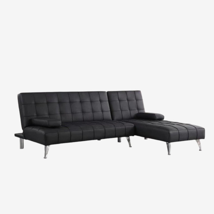 Orzen Leathaire Upholstered Sectional Sofa Bed - Black